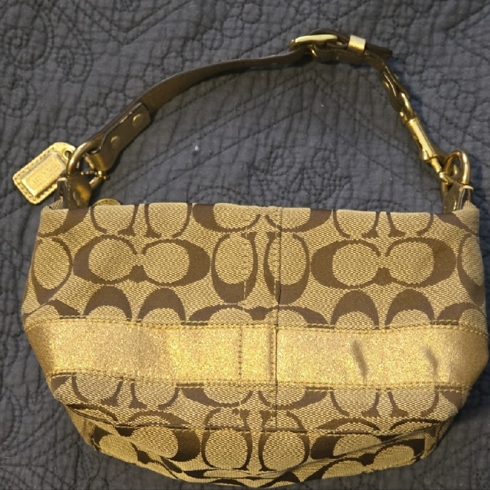 Coach Gold and Brown Shoulder Bag with Signature Monogram